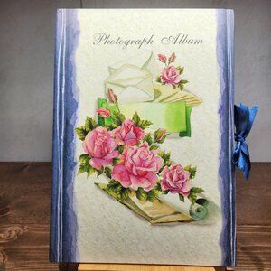 Photograph Album Victorian Style Rose Floral Page Cut Outs Vtg REI  READ